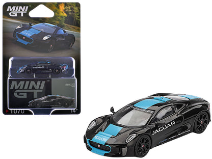 Jaguar C-X75 Black with Light Blue Stripe Limited Edition 1/64 Diecast Model Car by Mini GT-DiecastModeler.com