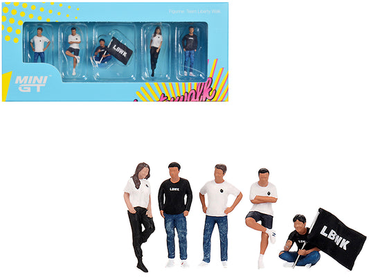 "Team Liberty Walk" 5 Piece Figure Set for 1/64 Scale Models by Mini GT-DiecastModeler.com