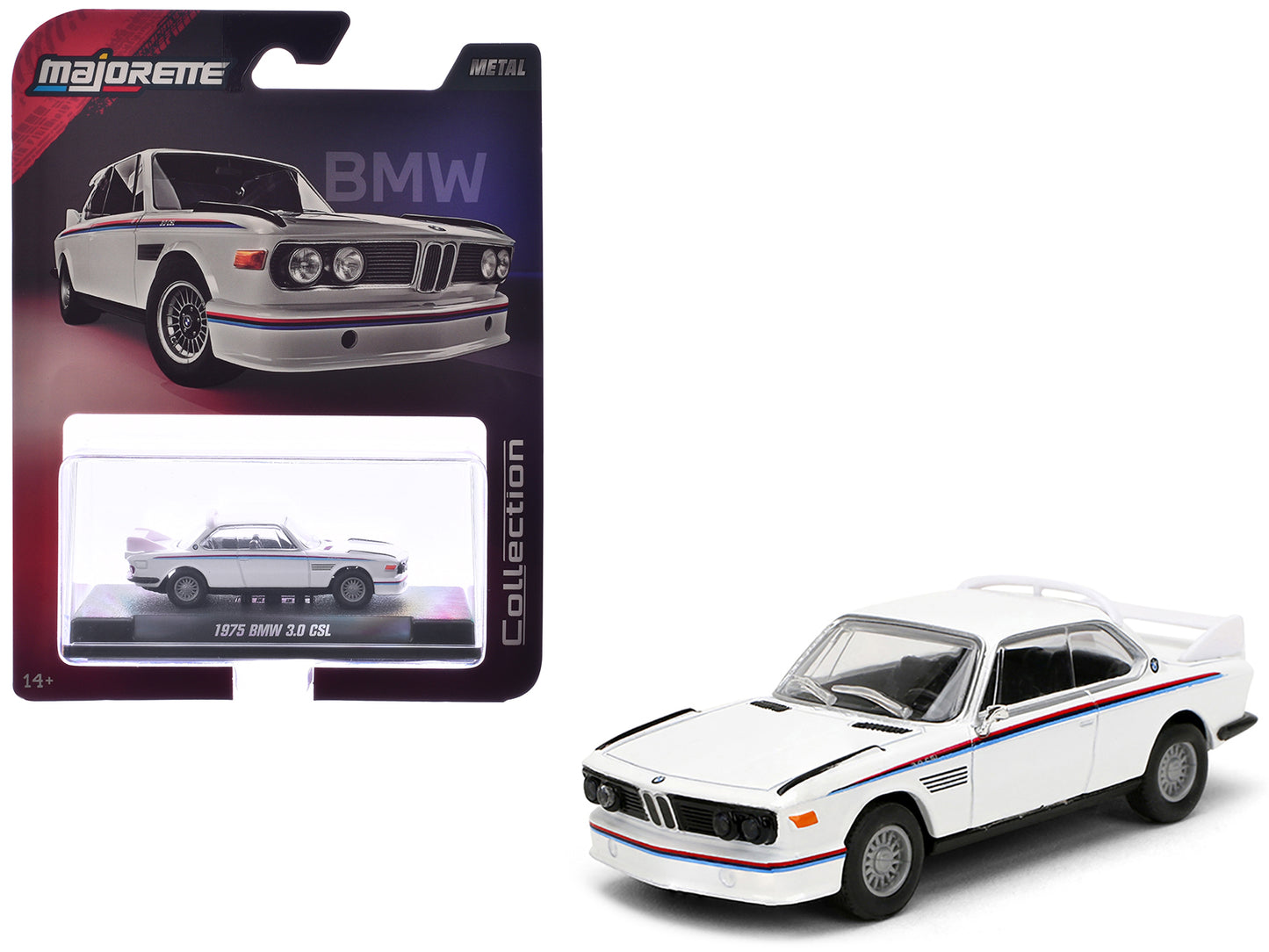 1975 BMW 3.0 CSL White with Red and Blue Stripes "Collection" Series 1/64 Diecast Model Car by Majorette-DiecastModeler.com