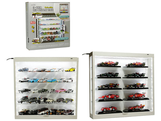 Showcase Wall Mount 5 Tier Display Case White with White Back Panel "Mijo Exclusives" for 1/64-1/43 Scale Models-DiecastModeler.com