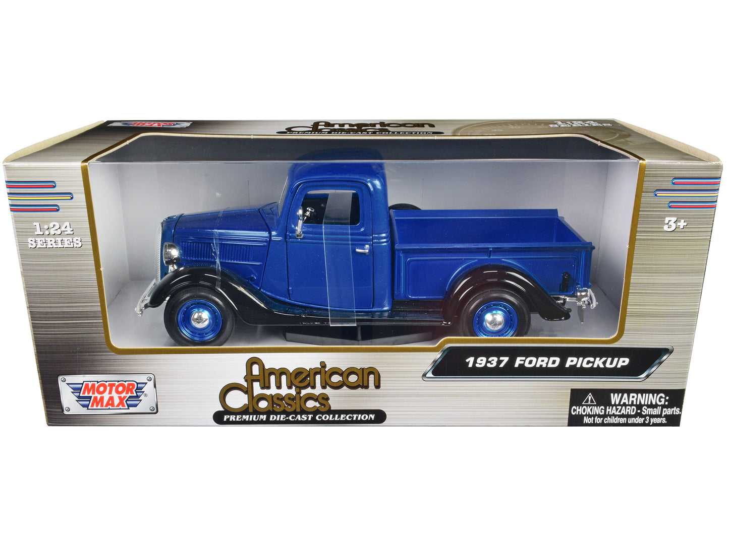 1937 Ford Pickup Truck Blue Metallic and Black "American Classics" 1/24 Diecast Model Car by Motormax-DiecastModeler.com