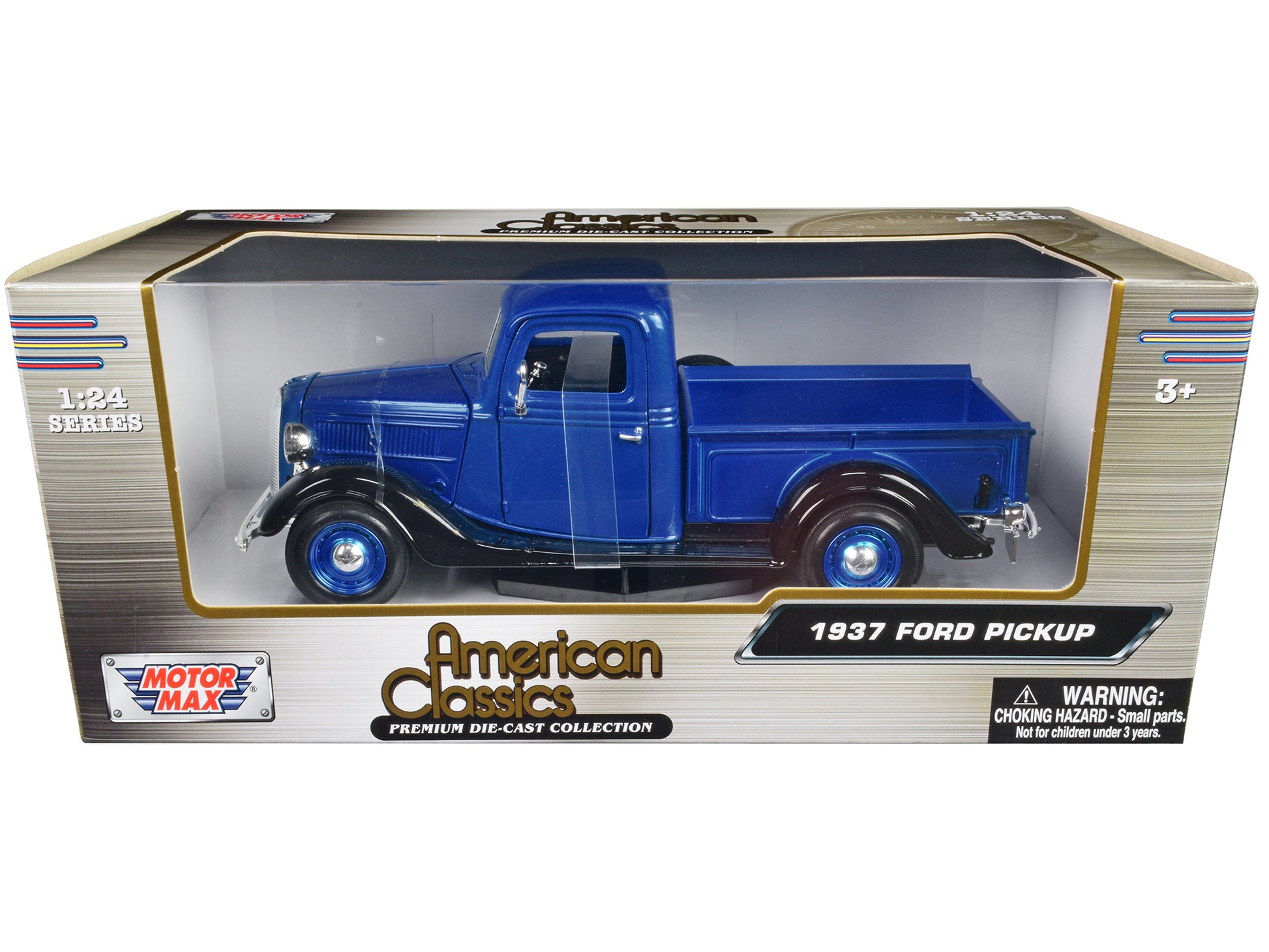 1937 Ford Pickup Truck Blue Metallic and Black "American Classics" 1/24 Diecast Model Car by Motormax-DiecastModeler.com