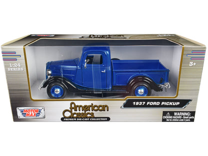 1937 Ford Pickup Truck Blue Metallic and Black "American Classics" 1/24 Diecast Model Car by Motormax-DiecastModeler.com