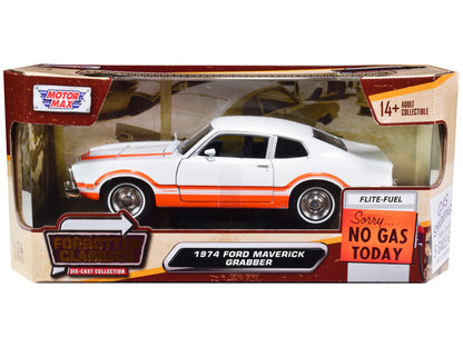 1974 Ford Maverick Grabber White with Orange Stripes "Forgotten Classics" Series 1/24 Diecast Model Car by Motormax-DiecastModeler.com