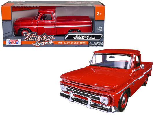 1966 Chevrolet C10 Fleetside Pickup Truck Red 1/24 Diecast Model Car by Motormax-DiecastModeler.com