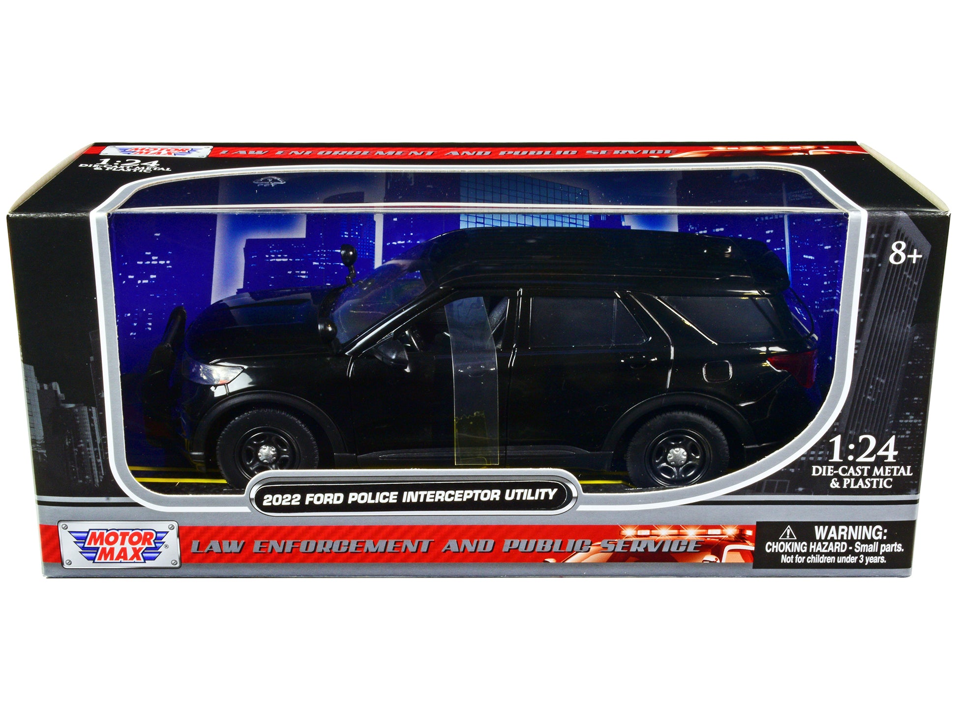 2022 Ford Police Interceptor Utility Unmarked Slick-Top Black 1/24 Diecast Model Car by Motormax-DiecastModeler.com