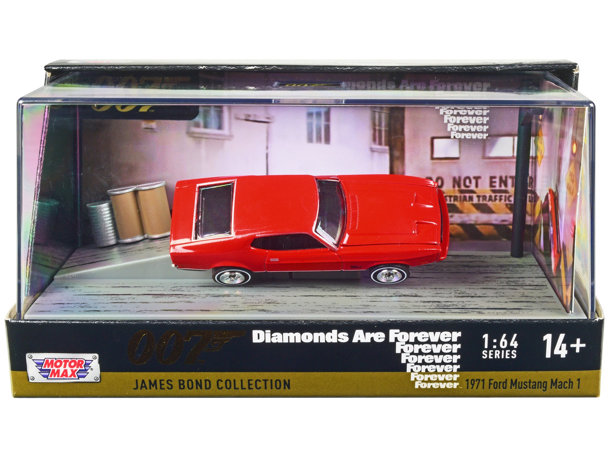 1971 Ford Mustang Mach 1 Red James Bond 007 "Diamonds are Forever" (1971) Movie with Display 1/64 Diecast Model Car by Motormax-DiecastModeler.com