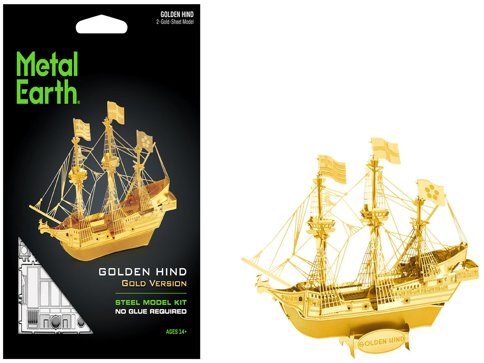 Model Kit Golden Hind Galleon Gold Version (Moderate Difficulty) Steel Model by Metal Earth-DiecastModeler.com