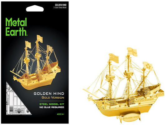 Model Kit Golden Hind Galleon Gold Version (Moderate Difficulty) Steel Model by Metal Earth-DiecastModeler.com