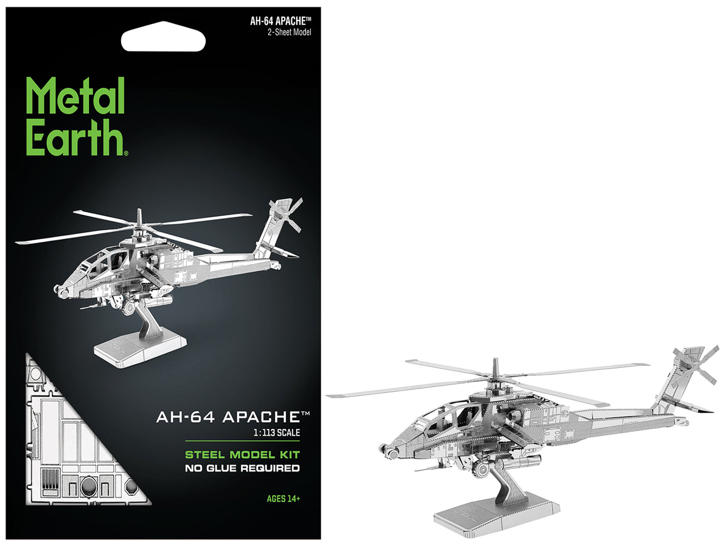 Model Kit Boeing AH-64 Apache Attack Helicopter (Moderate Difficulty) Steel Model by Metal Earth-DiecastModeler.com