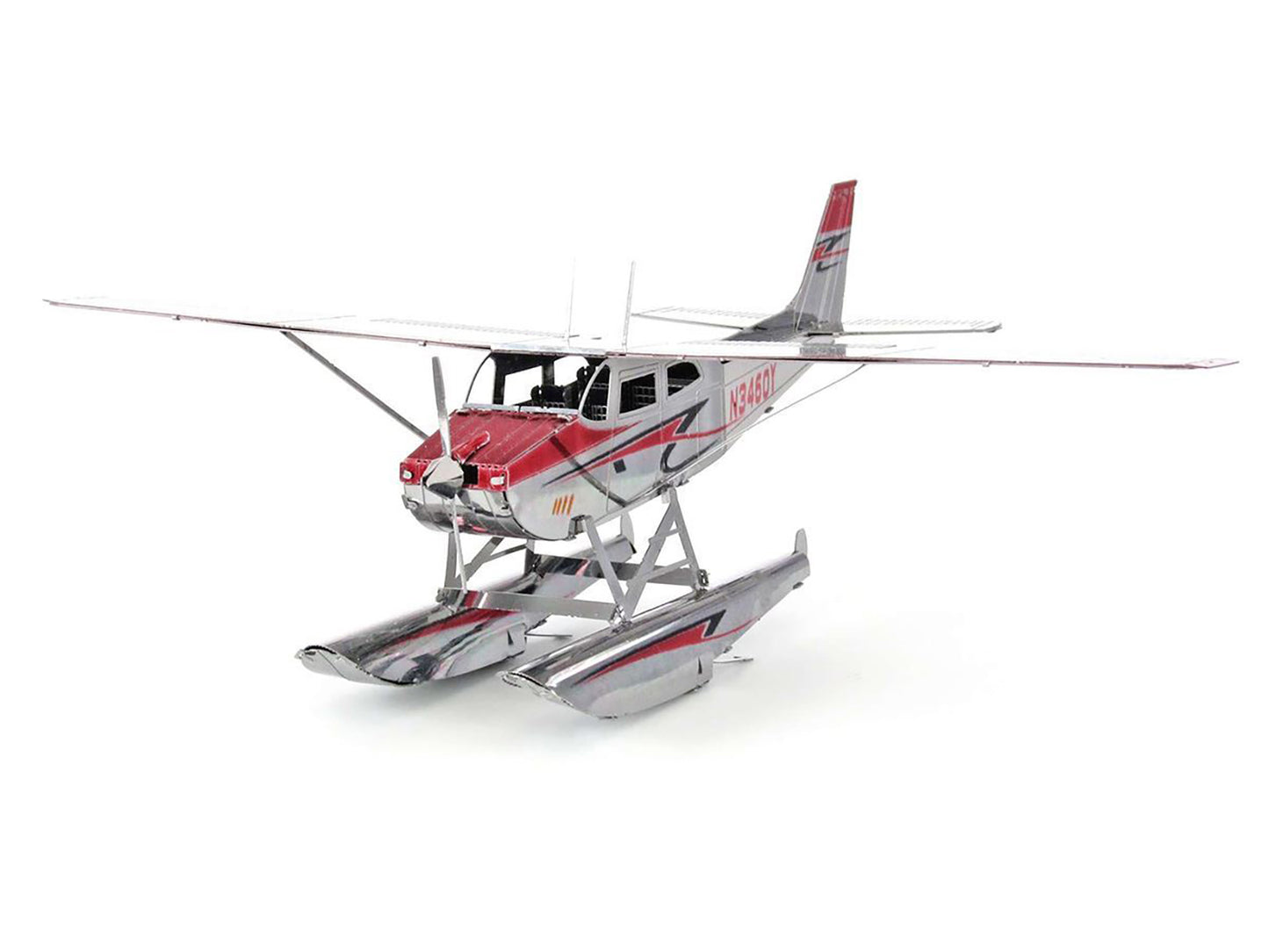 Model Kit Cessna 182 Floatplane White and Red (Moderate Difficulty) Steel Model by Metal Earth-DiecastModeler.com