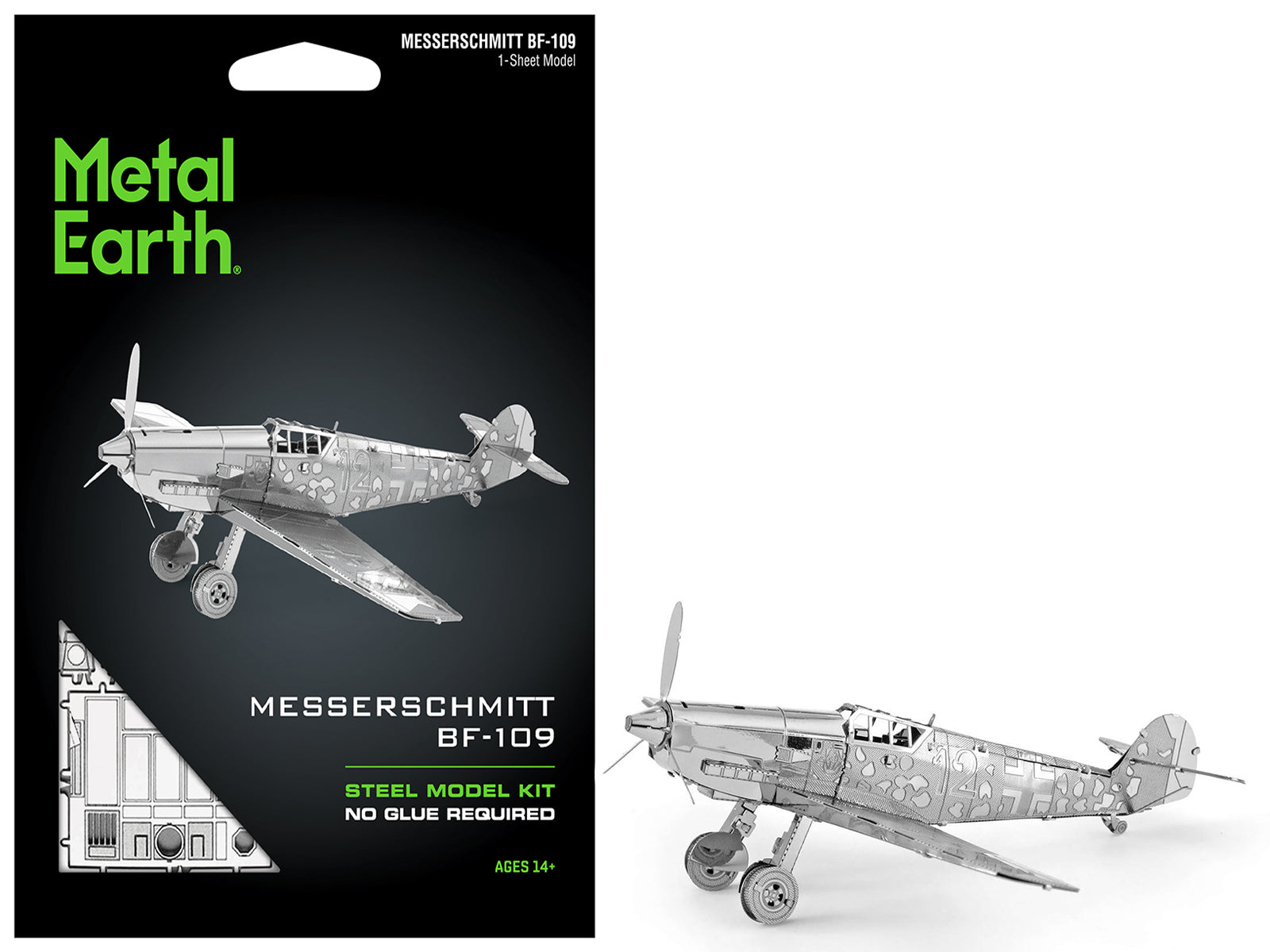 Model Kit Messerschmitt BF-109 Fighter Aircraft "German Luftwaffe" (Moderate Difficulty) Steel Model by Metal Earth-DiecastModeler.com