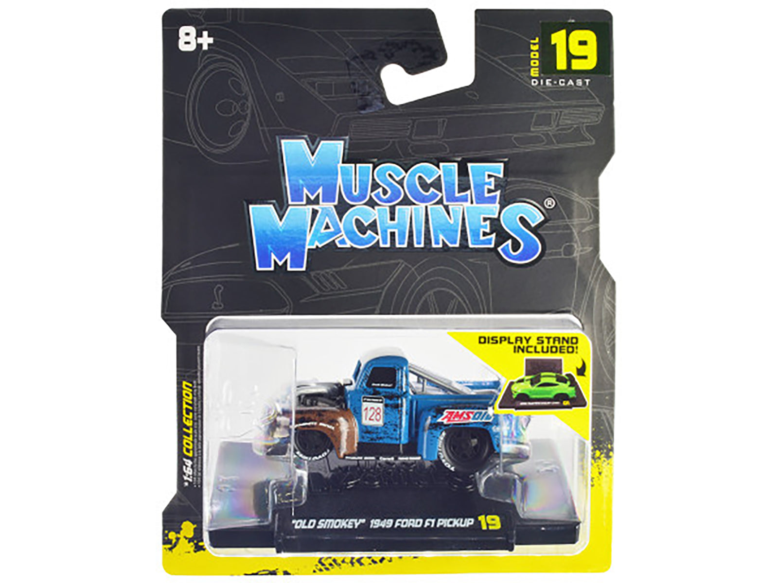 1949 Ford F1 Pickup Truck #128 "Old Smokey" Blue and Brown (Weathered) 1/64 Diecast Model Car by Muscle Machines-DiecastModeler.com