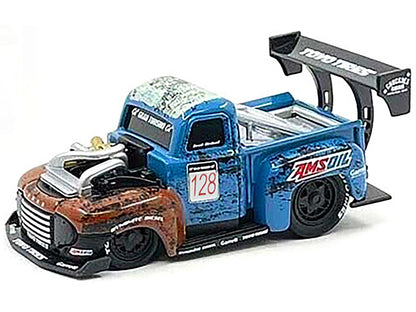 1949 Ford F1 Pickup Truck #128 "Old Smokey" Blue and Brown (Weathered) 1/64 Diecast Model Car by Muscle Machines-DiecastModeler.com