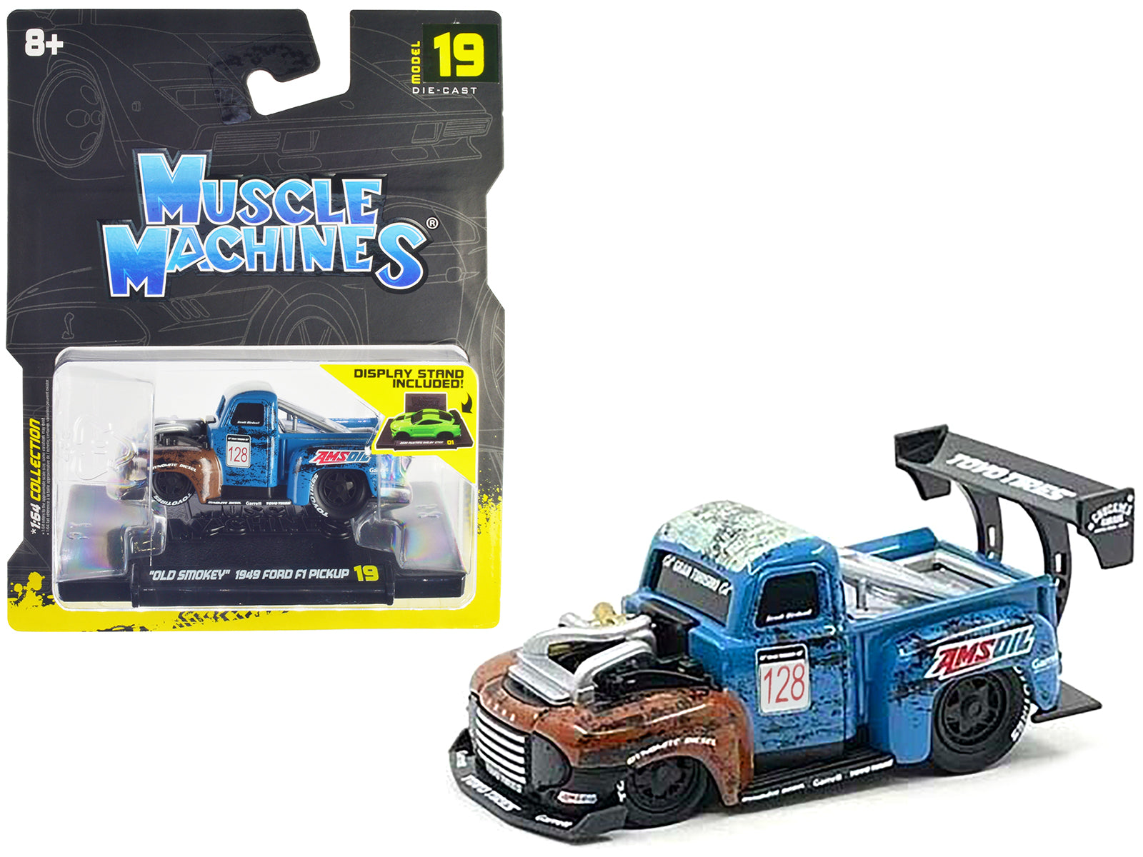 1949 Ford F1 Pickup Truck #128 "Old Smokey" Blue and Brown (Weathered) 1/64 Diecast Model Car by Muscle Machines-DiecastModeler.com