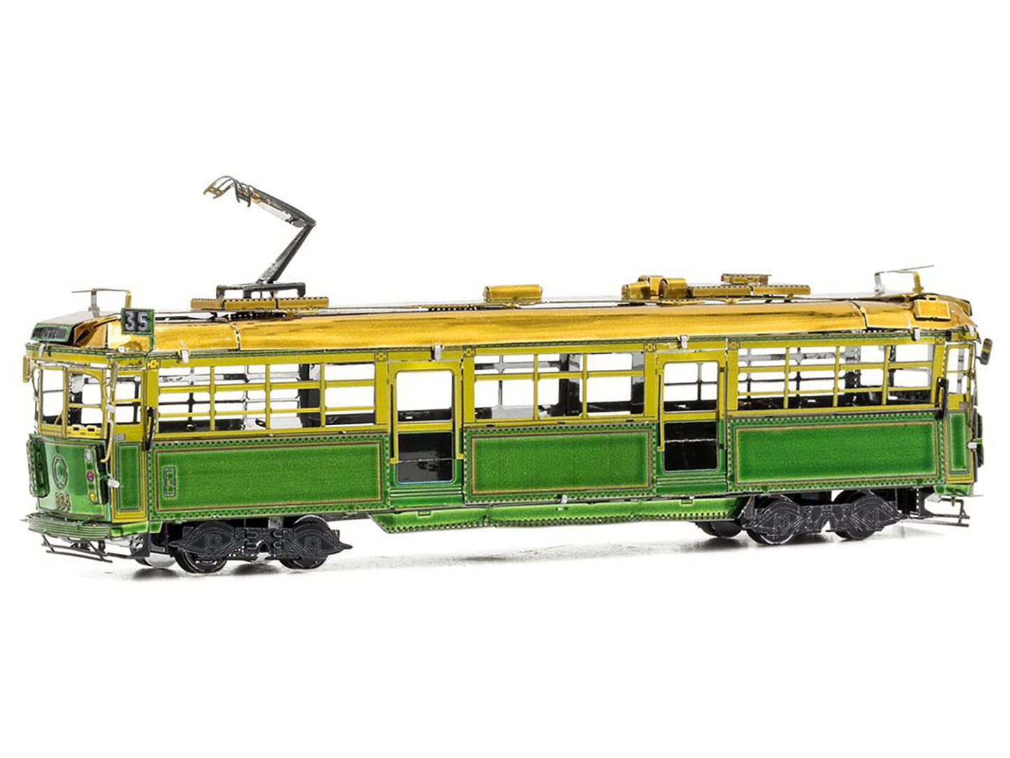 Model Kit Melbourne W-class Tram Green and Gold (Moderate Difficulty) Steel Model by Metal Earth-DiecastModeler.com