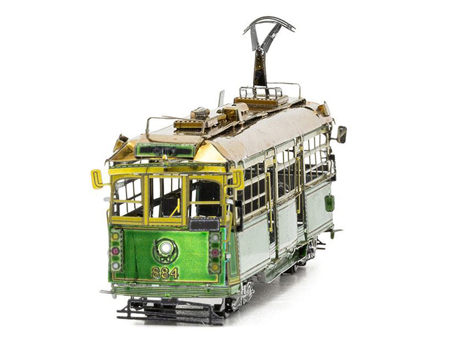 Model Kit Melbourne W-class Tram Green and Gold (Moderate Difficulty) Steel Model by Metal Earth-DiecastModeler.com