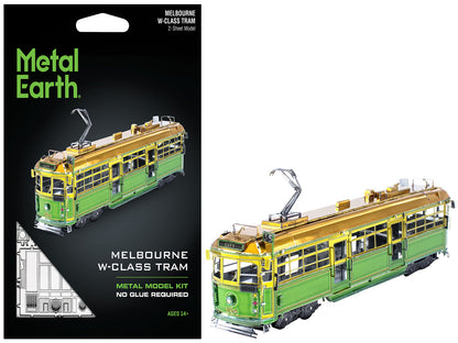 Model Kit Melbourne W-class Tram Green and Gold (Moderate Difficulty) Steel Model by Metal Earth-DiecastModeler.com