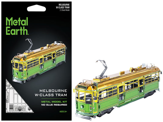Model Kit Melbourne W-class Tram Green and Gold (Moderate Difficulty) Steel Model by Metal Earth-DiecastModeler.com
