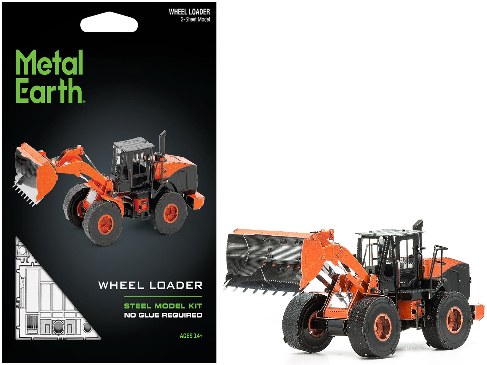 Model Kit Wheel Loader Orange and Black (Challenging Difficulty) Steel Model by Metal Earth-DiecastModeler.com