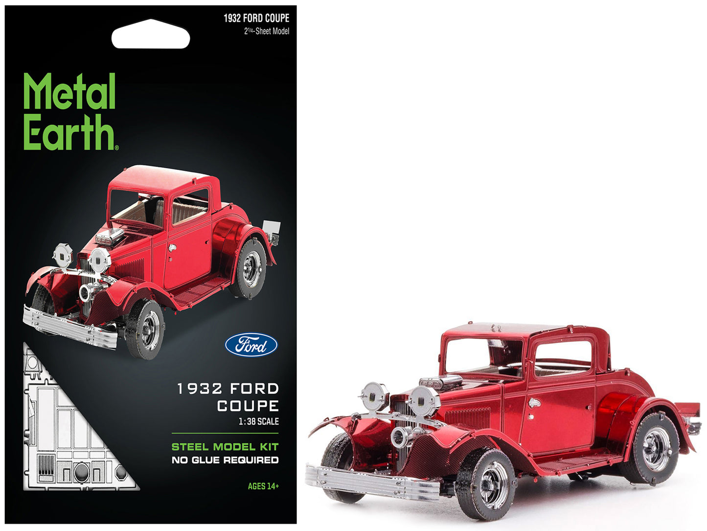 Model Kit 1932 Ford Coupe Red (Moderate Difficulty) Steel Model by Metal Earth-DiecastModeler.com