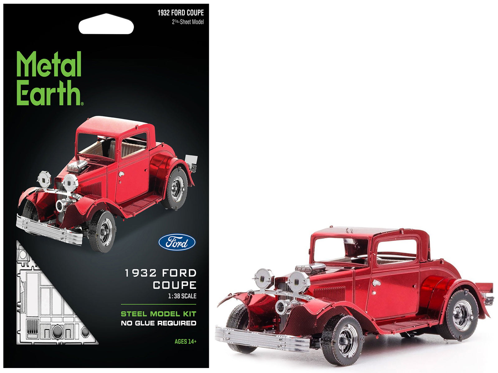 Model Kit 1932 Ford Coupe Red (Moderate Difficulty) Steel Model by Metal Earth-DiecastModeler.com
