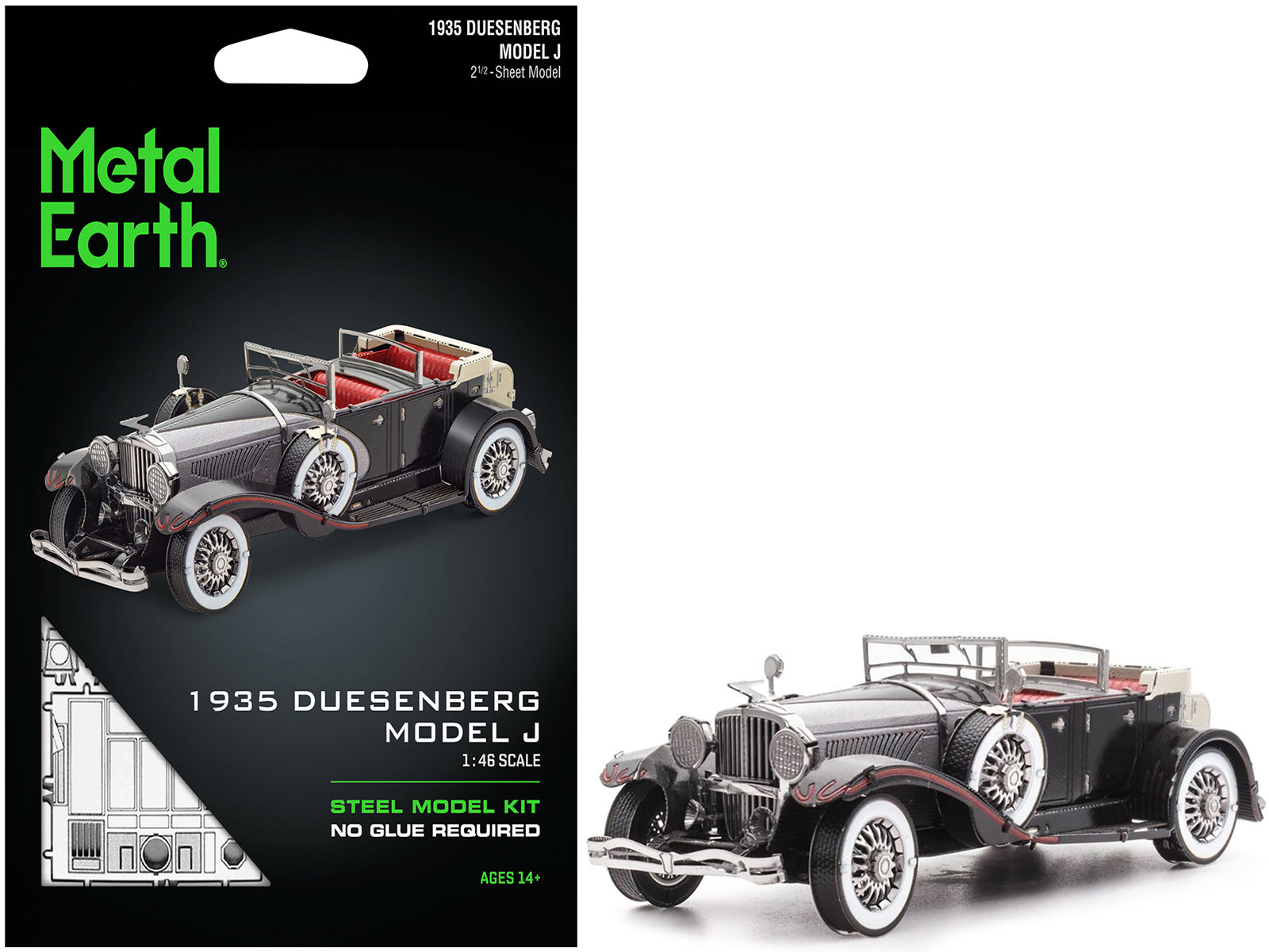 Model Kit 1935 Duesenberg Model J Black (Moderate Difficulty) Steel Model by Metal Earth-DiecastModeler.com