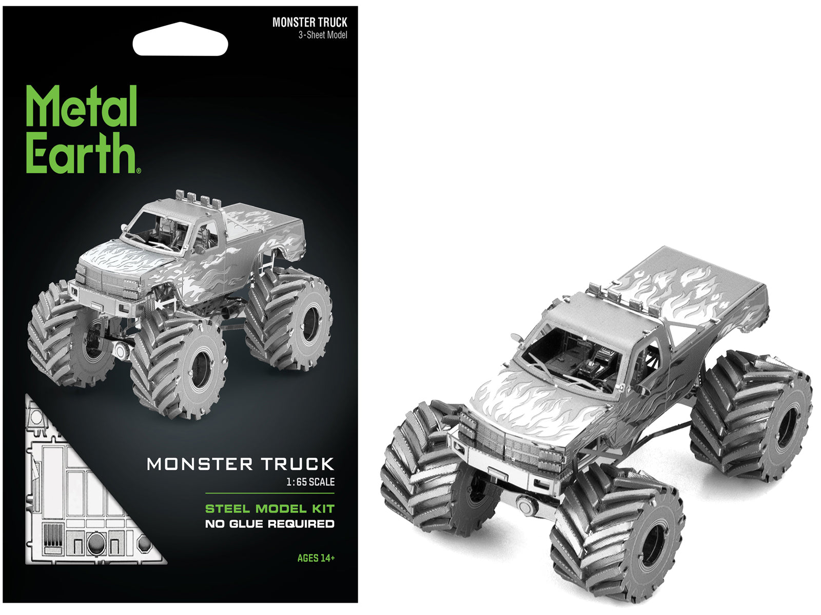 Model Kit Monster Truck with Flame Graphics (Moderate Difficulty) Steel Model by Metal Earth-DiecastModeler.com