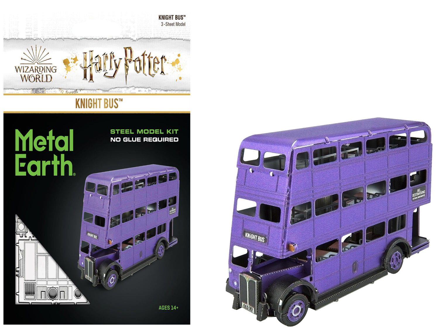 Model Kit Knight Bus Purple "Harry Potter and the Prisoner of Azkaban" (2004) Movie (Moderate Difficulty) Steel Model by Metal Earth-DiecastModeler.com