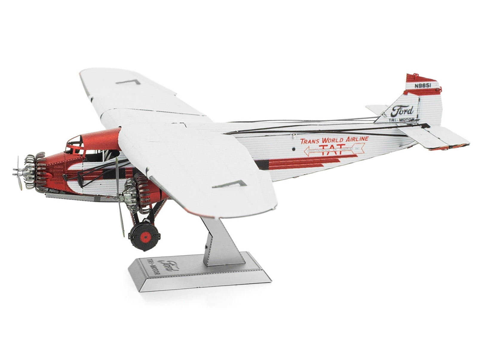 Model Kit Ford Trimotor Transport Aircraft White and Red (Moderate Difficulty) Steel Model by Metal Earth-DiecastModeler.com