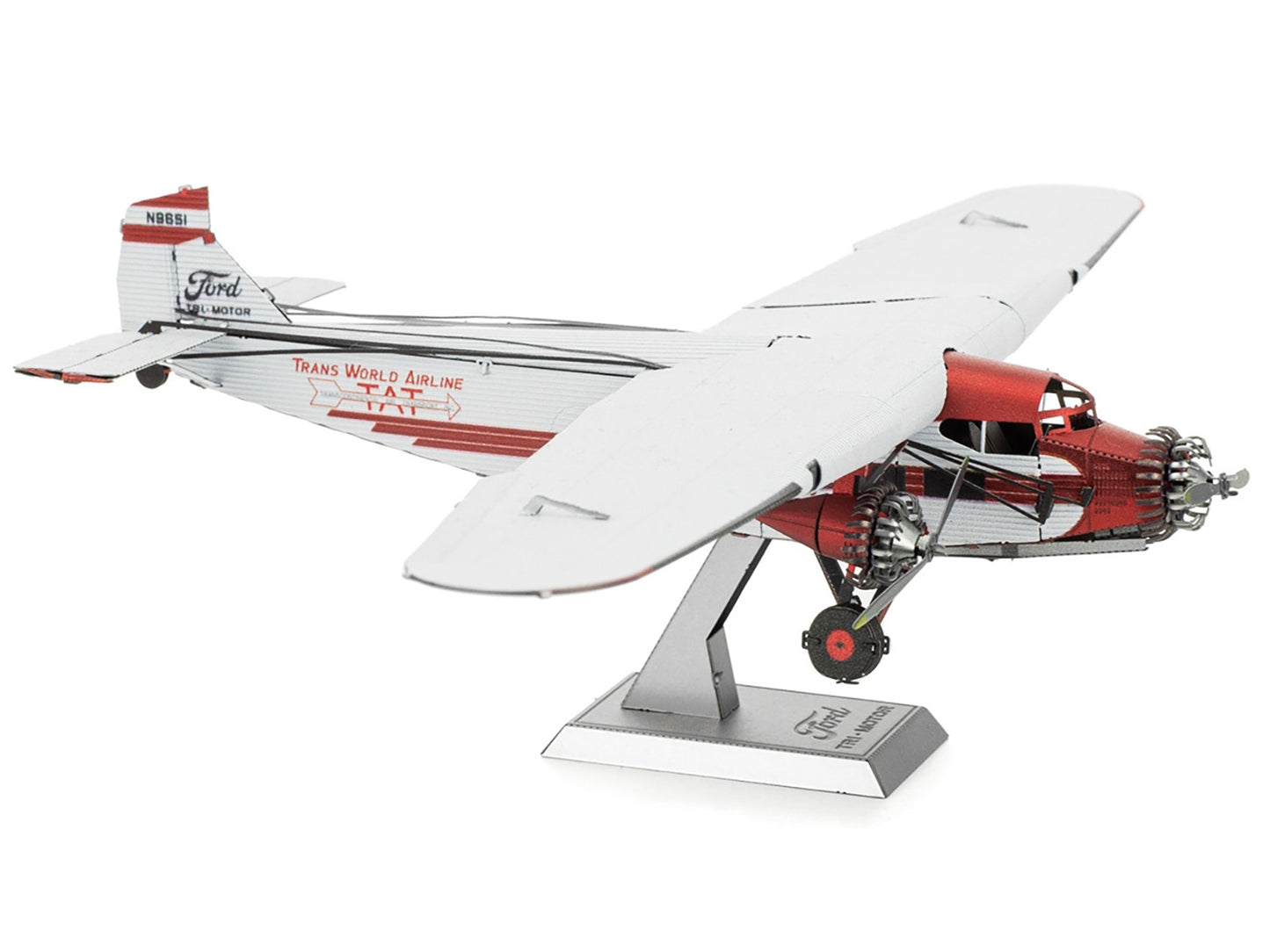 Model Kit Ford Trimotor Transport Aircraft White and Red (Moderate Difficulty) Steel Model by Metal Earth-DiecastModeler.com