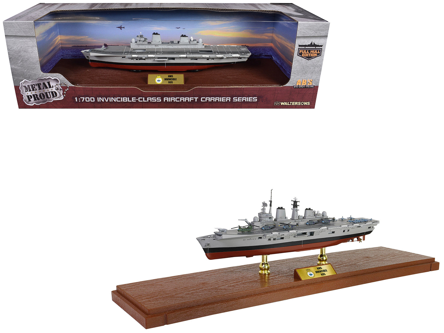 British HMS Invincible (R05) Aircraft Carrier Full-Hull Edition "Falklands War" (1982) British Royal Navy "Battleship" Series 1/700 Diecast Model by Metal Proud-DiecastModeler.com