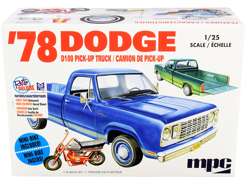 Skill 2 Model Kit 35.15Dodge D100 Pickup Truck with Mini Bike 1/25 Scale Model by MPC-DiecastModeler.com