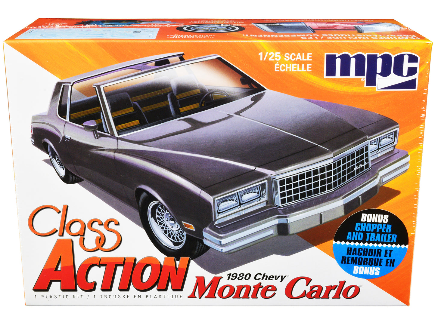 Skill 2 Model Kit 1980 Chevrolet Monte Carlo "Class Action" with Motorcycle and Trailer (Skill 2) 1/25 Scale Model Car by MPC-DiecastModeler.com