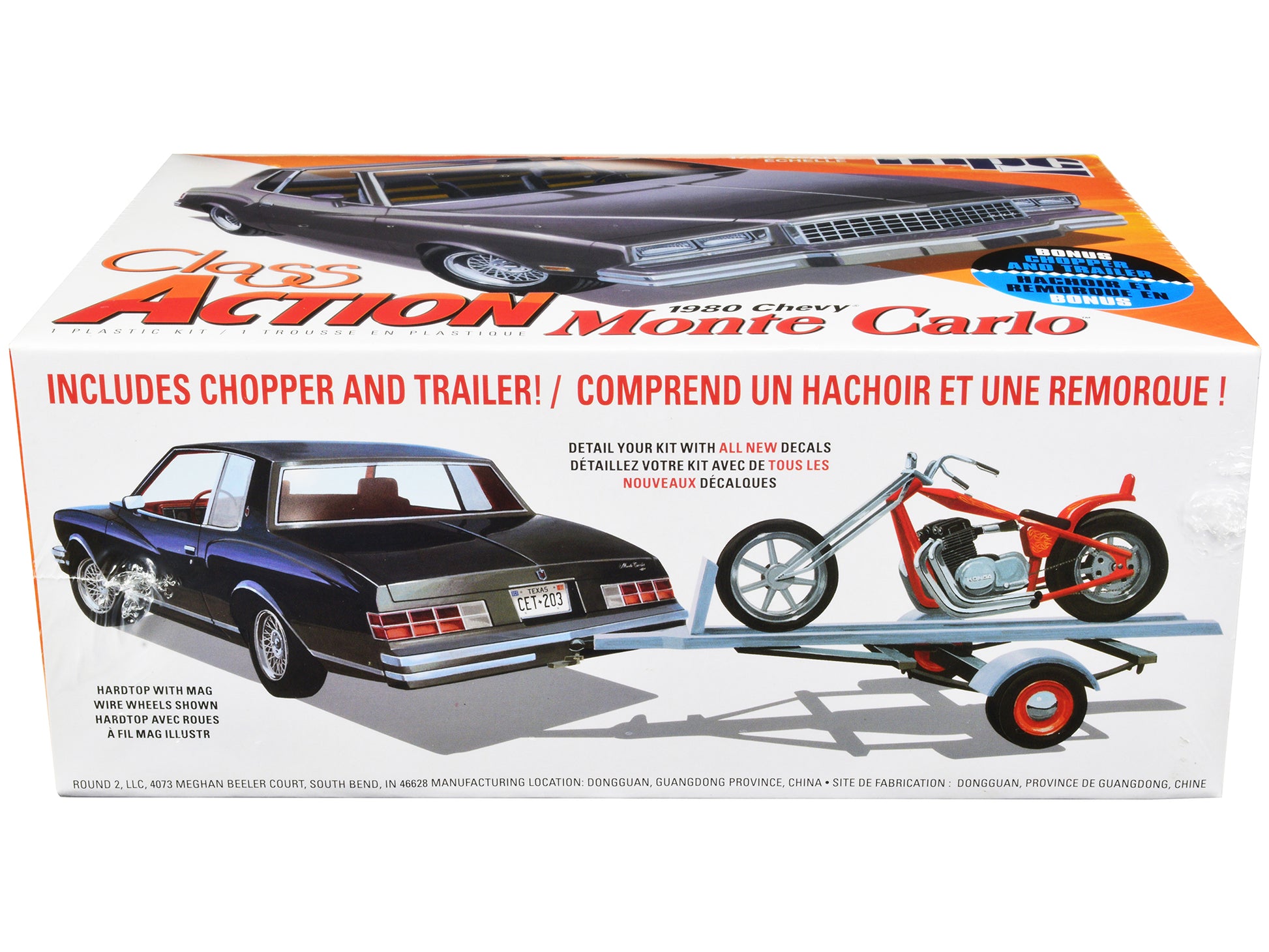 Skill 2 Model Kit 1980 Chevrolet Monte Carlo "Class Action" with Motorcycle and Trailer (Skill 2) 1/25 Scale Model Car by MPC-DiecastModeler.com