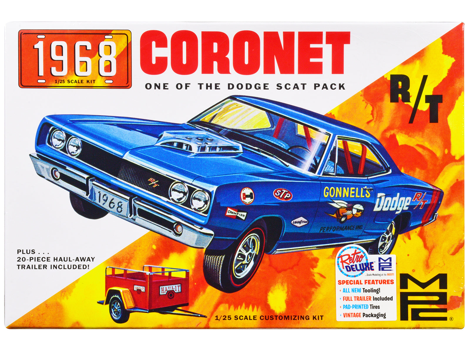 Skill 2 Model Kit 1968 Dodge Coronet Hardtop with Trailer 1/25 Scale Model by MPC-DiecastModeler.com