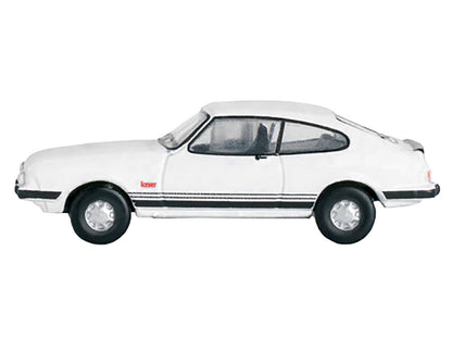 Ford Capri Mk3 RHD (Right Hand Drive) Diamond White with Black Stripes 1/148 (N) Scale Diecast Model Car by Oxford Diecast-DiecastModeler.com