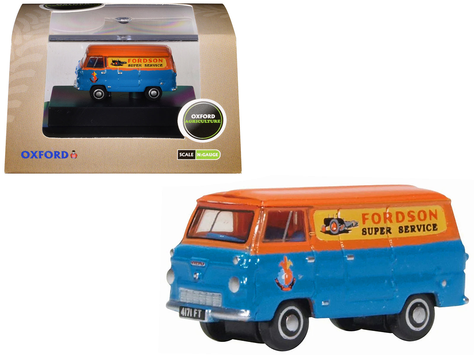 Ford 400E Van RHD (Right Hand Drive) "Fordson Super Service" Blue and Orange 1/148 (N) Scale Diecast Model Car by Oxford Diecast-DiecastModeler.com