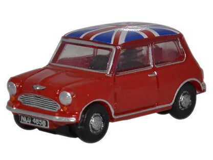 Austin Mini RHD (Right Hand Drive) Tartan Red with Union Jack Top 1/148 (N) Scale Diecast Model Car by Oxford Diecast