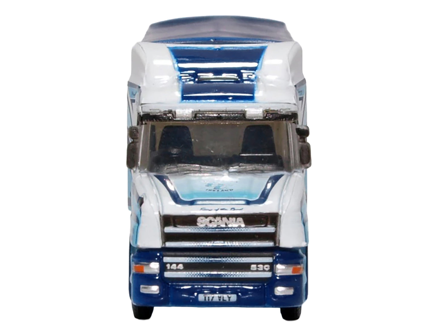 Scania T-Cab Truck RHD (Right Hand Drive) with Covered Dump Trailer "Tinnelly" White with Blue Graphics 1/148 (N) Scale Diecast Model Car by Oxford Diecast