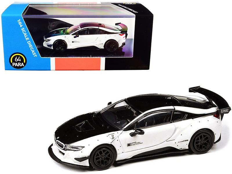 BMW i8 Liberty Walk White and Black 1/64 Diecast Model Car by Paragon-DiecastModeler.com