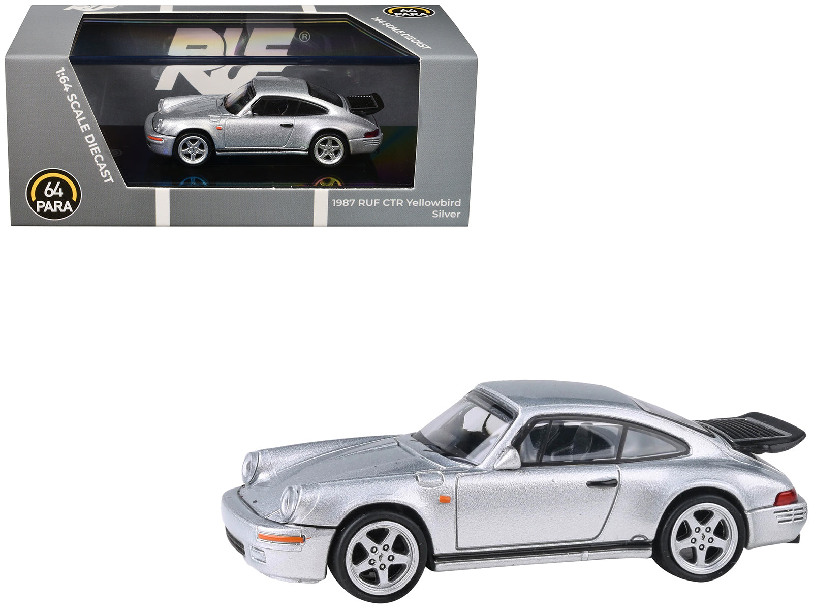 1987 RUF CTR Yellowbird Silver Metallic 1/64 Diecast Model Car by Paragon Models-DiecastModeler.com