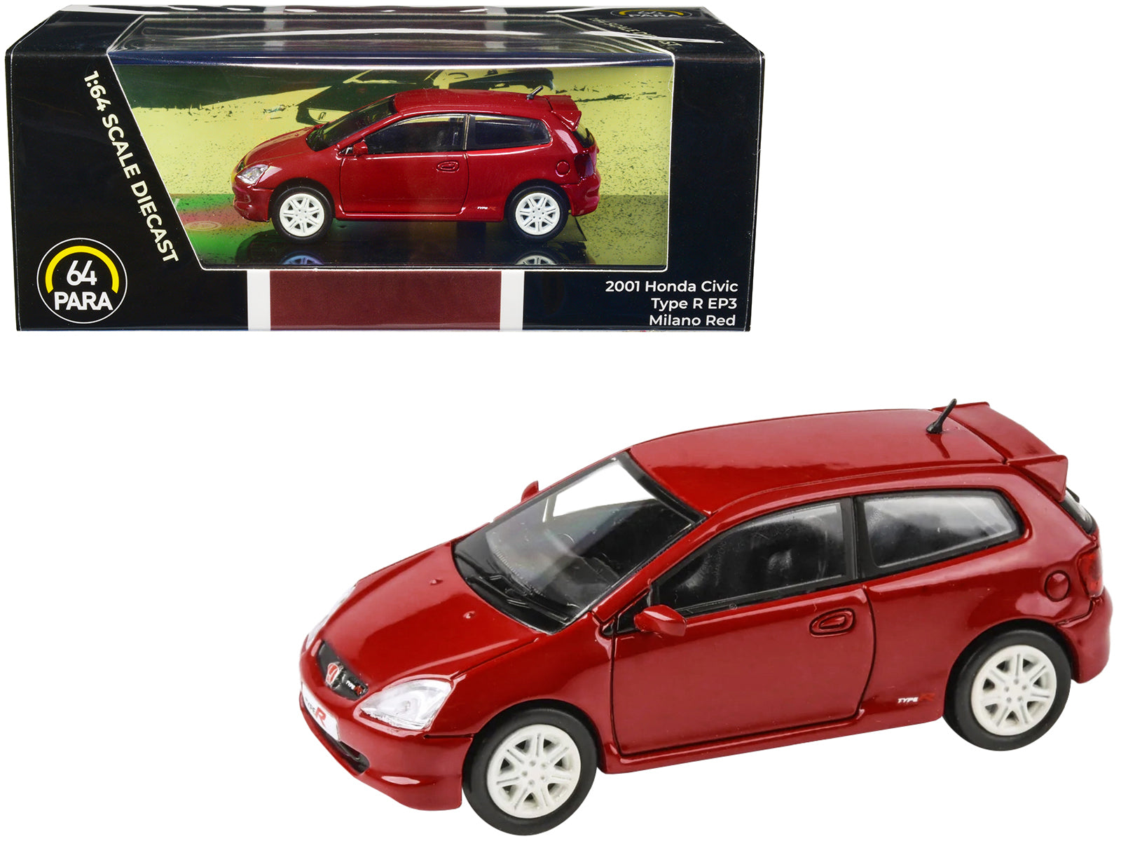 2001 Honda Civic Type R EP3 Milano Red 1/64 Diecast Model Car by Paragon Models-DiecastModeler.com