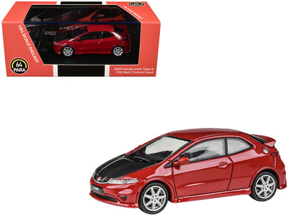 2007 Honda Civic Type R FN2 Milano Red with Carbon Hood 1/64 Diecast Model Car by Paragon Models-DiecastModeler.com