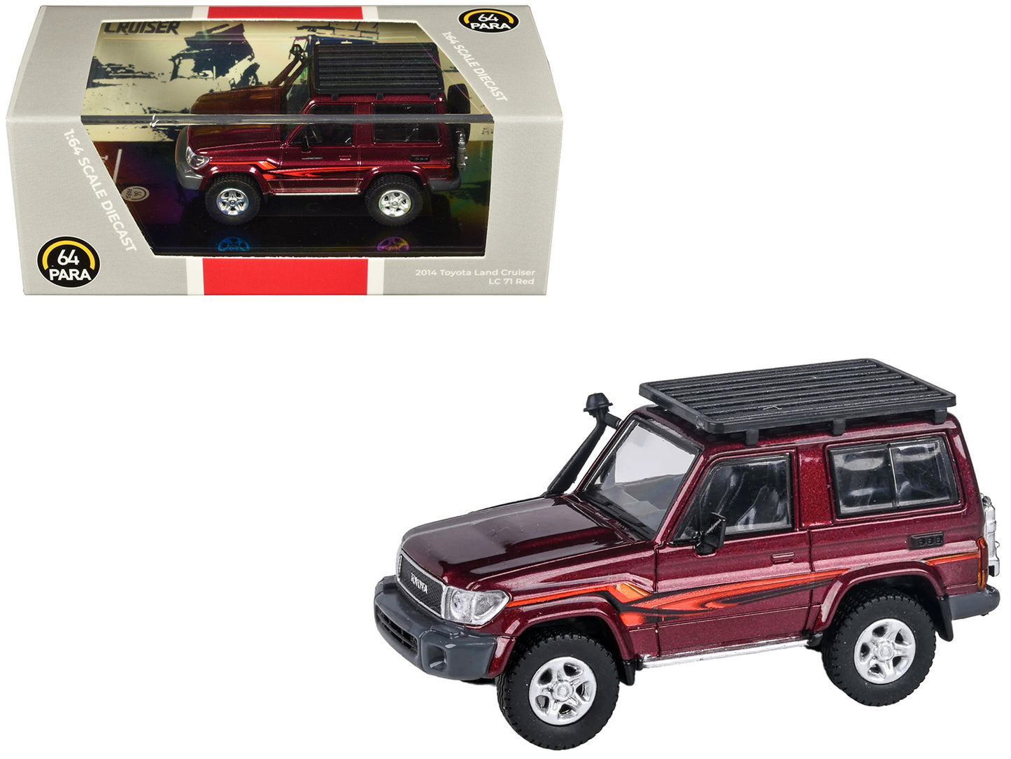 2014 Toyota Land Cruiser LC 71 Red Metallic with Graphics 1/64 Diecast Model Car by Paragon Models-DiecastModeler.com