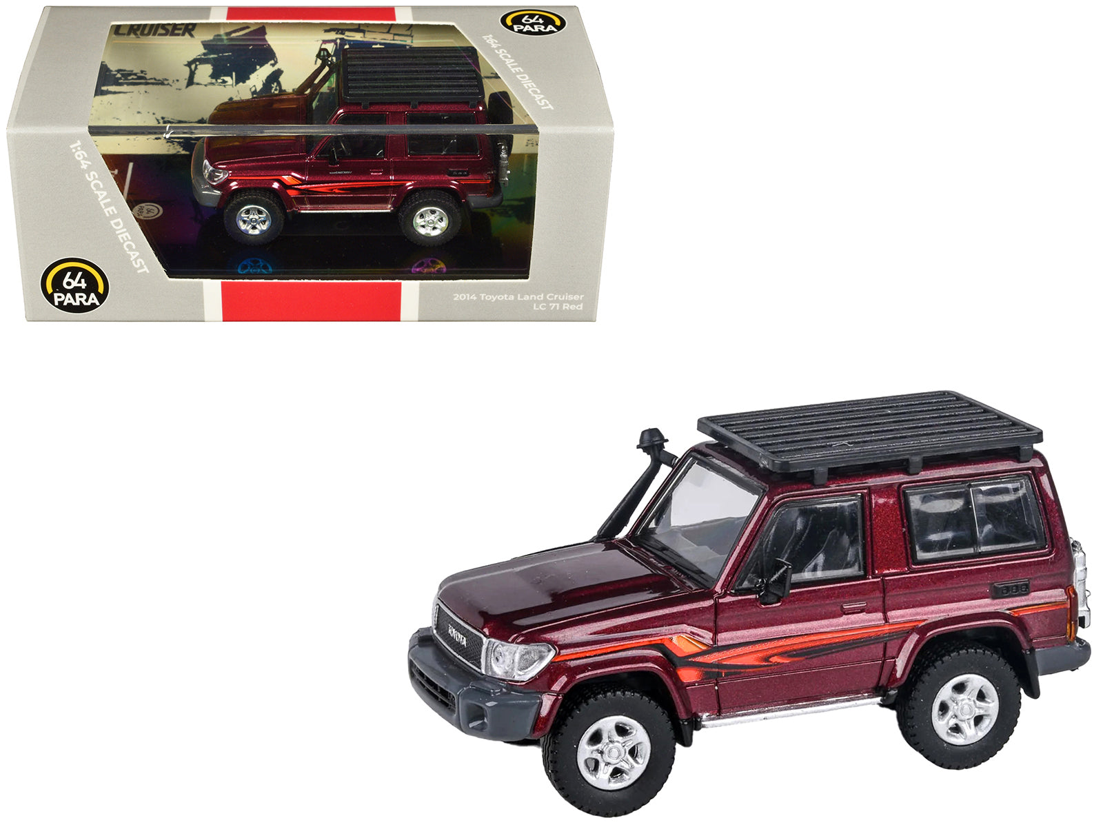 2014 Toyota Land Cruiser LC 71 Red Metallic with Graphics 1/64 Diecast Model Car by Paragon Models-DiecastModeler.com