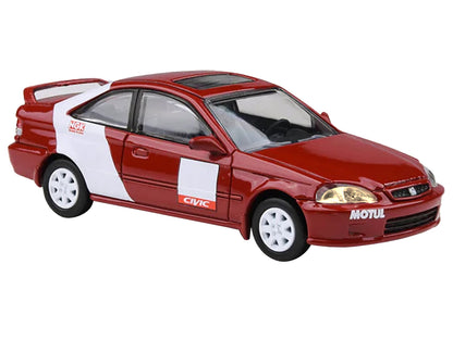 1999 Honda Civic Si EM1 "Kanjo Livery" Red with White Stripes 1/64 Diecast Model Car by Paragon Models