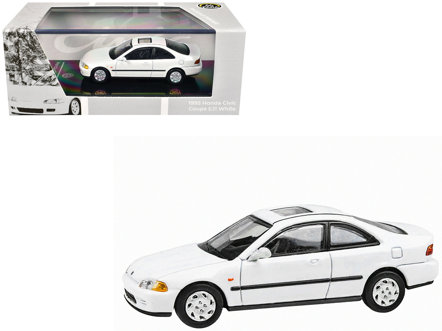 1995 Honda Civic Coupe EJ1 White with Sunroof 1/64 Diecast Model Car by Paragon Models