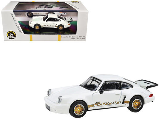 Porsche 911 Carrera RSR 3.0 Grand Prix White with Gold Stripes and Wheels 1/64 Diecast Model Car by Paragon Models-DiecastModeler.com