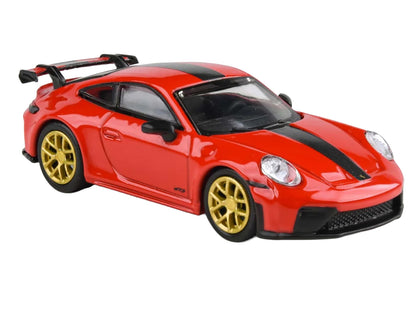2025 Porsche 911 GT3 (992.2) Guards Red with Carbon Stripe and Gold Wheels 1/64 Diecast Model Car by Paragon Models
